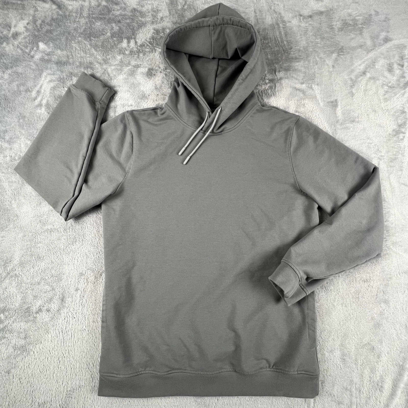 Cuts Hoodie Mens Large Gray Pullover Stretch Knit Side Pockets Drawstring Hood