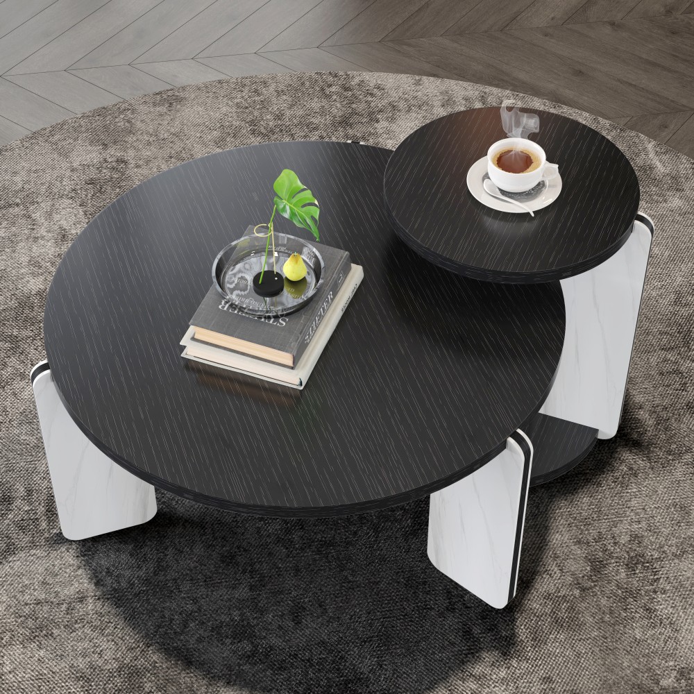 32.68" & 16.93" Round Coffee Table End Table Sofa Table Side Table Set 
