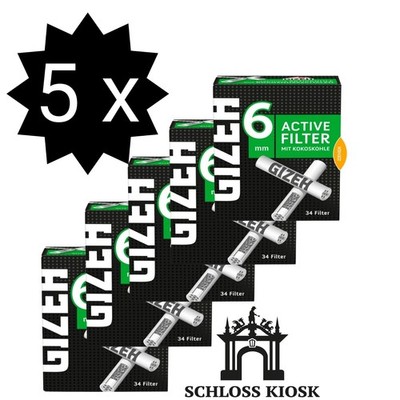 5x Gizeh Active Filter 6 mm Aktivkohle Box mit 34 Stück