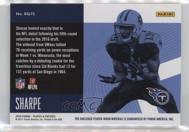 2016 Panini Plates & Patches Rookie Quad Jerseys Blue /25 Tajae Sharpe #RQ-TS RC - Image 2 of 2
