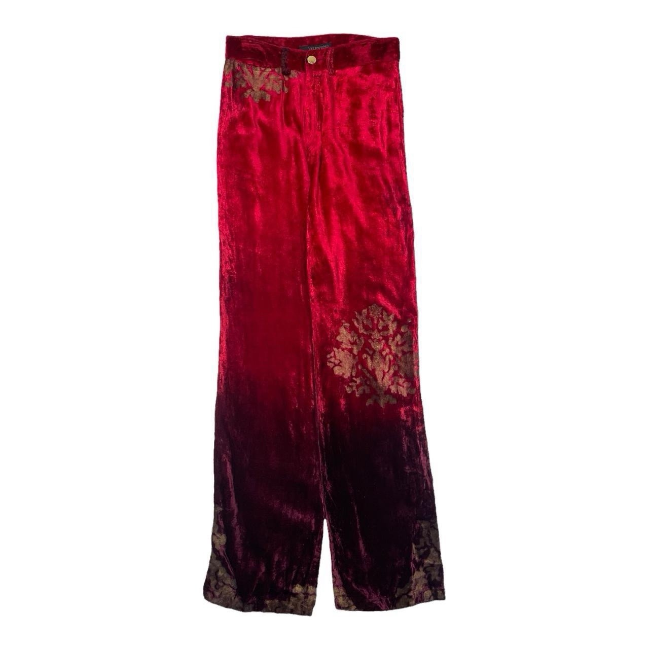 Vintage Valentino Jeans Red Velvet Trousers High Waisted Y2K Pattern Fade 28W