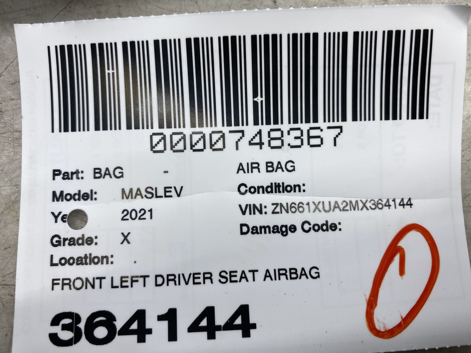 Maserati Levante 2017-2024 FRONT+LEFT Seat P/N 06701004340