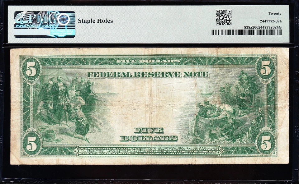 VERY NICE *RARE* Bold & Crisp VF 1914 $5 CHICAGO "RED SEAL" FRN Note! PMG 20! - Image 3 of 3
