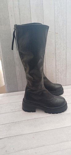 LADIES WOMENS CHUNKY BLOCK HEEL PLATFORM KNEE HIGH ZIP UP BOOTS SIZE 6 - Picture 3 of 16