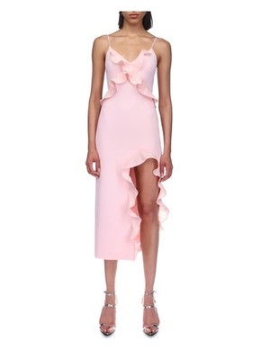DAVID KOMA Womens Pink Lined Front High Cutout Opening Midi Dress 10 | eBay