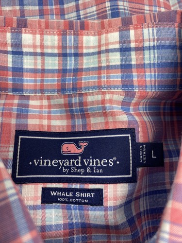 Vineyard Vines Pink/Blue Plaid Long Sleeve Button Front Whale Shirt Men's L - Picture 5 of 5
