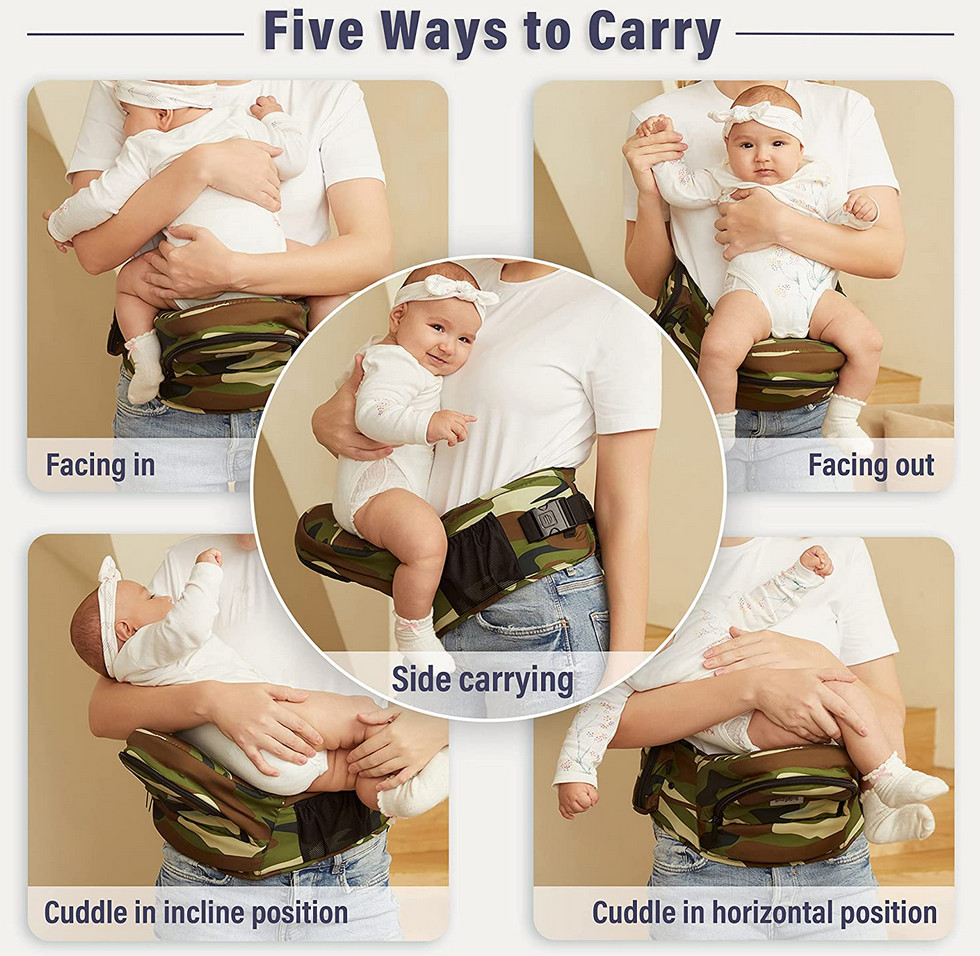 BABYMUST Hip Seat Baby Carrier Adjustable Waistband + Pockets - BLACK - YM018