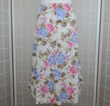 M S Skirt Size 20 White Pink Blue Floral Broderie Anglaise Cotton Lined Summer