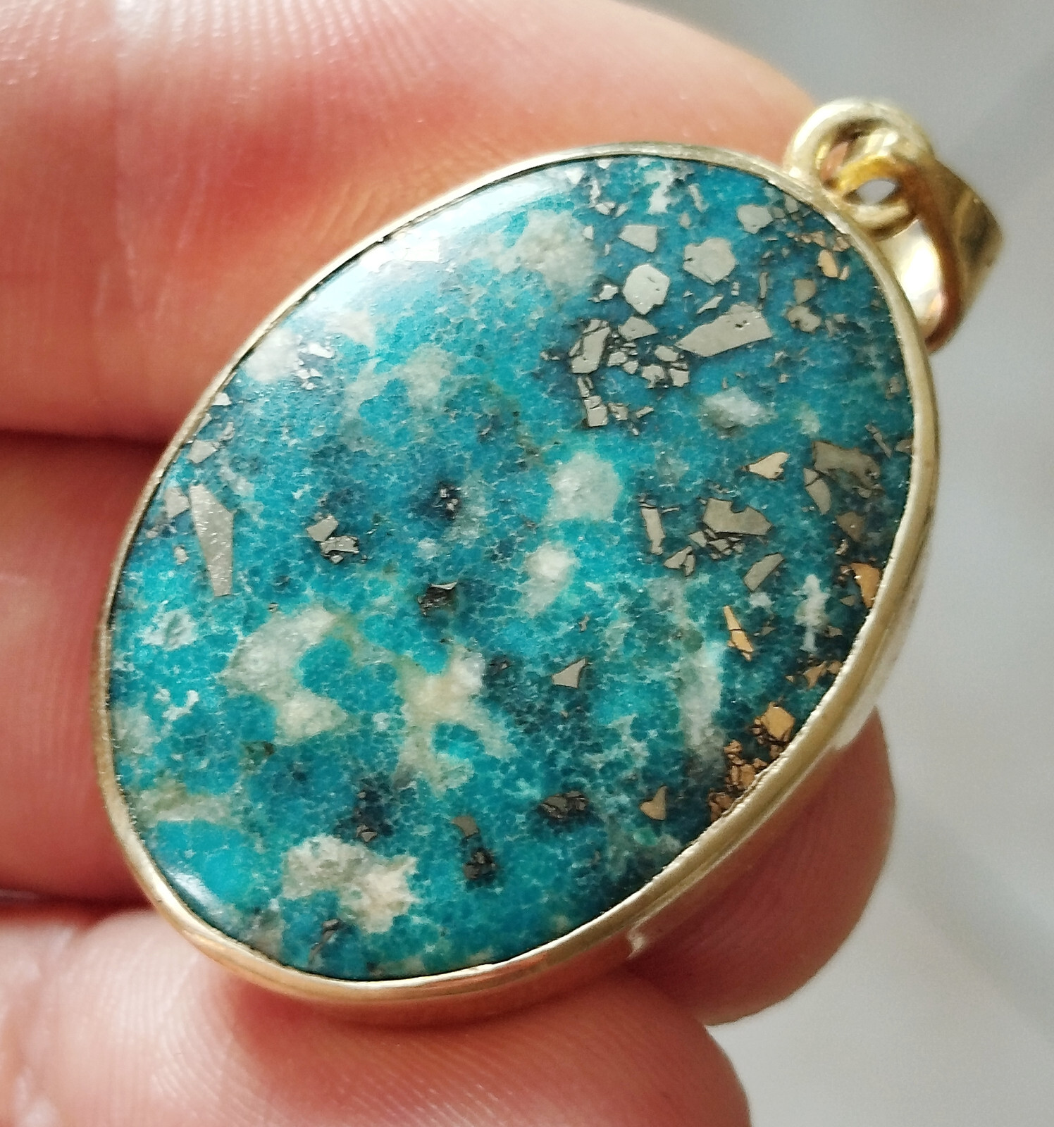 Pendentif turquoise d'Iran rare de 11g en argent massif plaqué or vermeille pour femme élégante