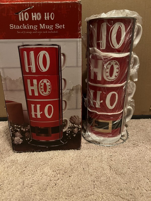 Willow Street Designs HoHoHo Holiday Christmas Ceramic Stacking Mugs Set Of 4