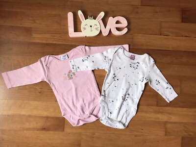 2 Langarmbodies rosa weiß mit Blümchen dopodopo Größe 68 