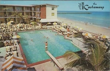 Castaways Tiki Pool Diver Diving Board Miami Beach Florida postcard PP4