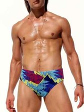 Retro 80s Colorful Print Men's Swim Briefs. Size X-Large 36"