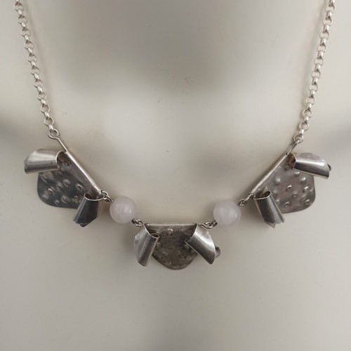Handmade Silver Necklace Brutalist Modernist Sculptural OOAK Pink Stone 925 Gift - Picture 23 of 23