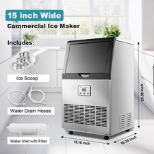 100Lbs Built-in Commercial Ice Maker Stainless Steel Restaurant Ice Cube Machine