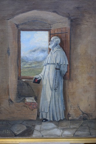 Oil Painting on Canvas of a Monk in a Gold Frame 14 1/4" x 16 1/2 (CU#871) - 第 4/12 張圖片