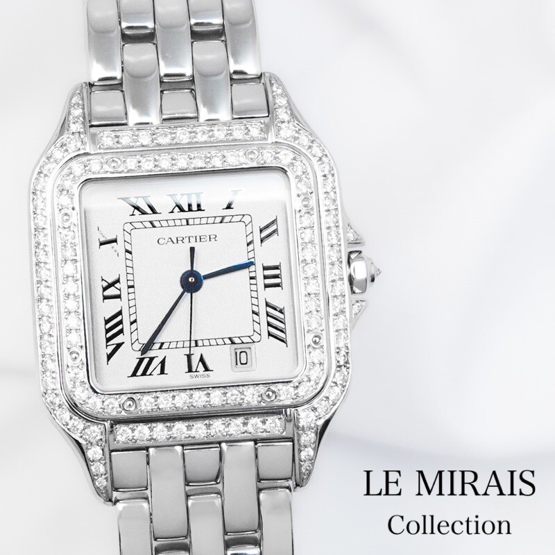 CARTIER PANTHERE MM SS Date 3 Hands Double Diamond Watches Watch