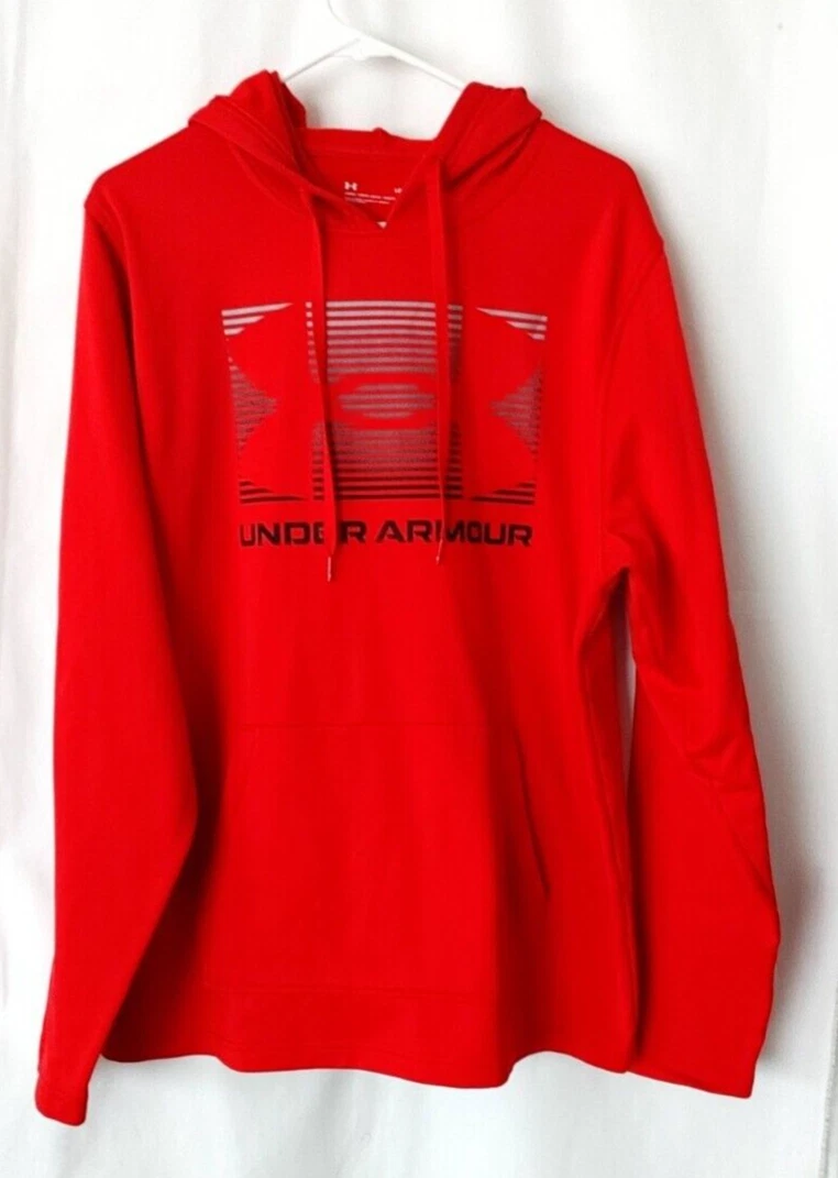 Under Armour Fleece Hoodie 1360261 Kangaroo Pocket Loose Fit Red Sz L #14857