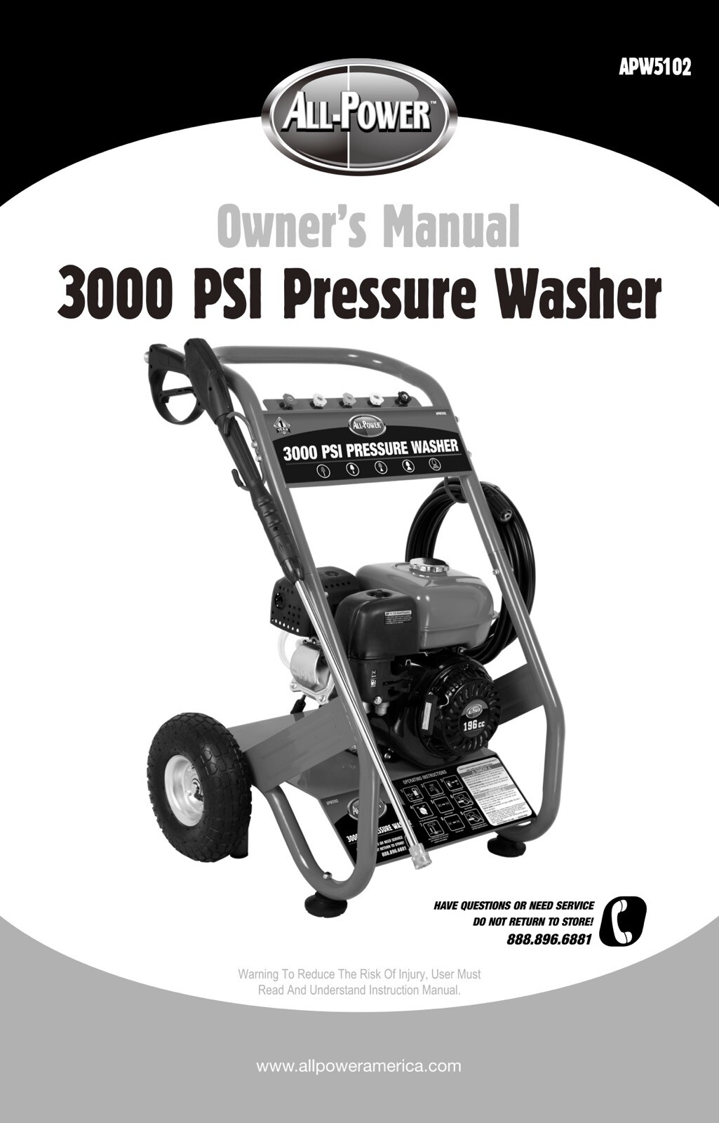 Owners Manual & Parts List for All-Power 3000 PSI Pressure W