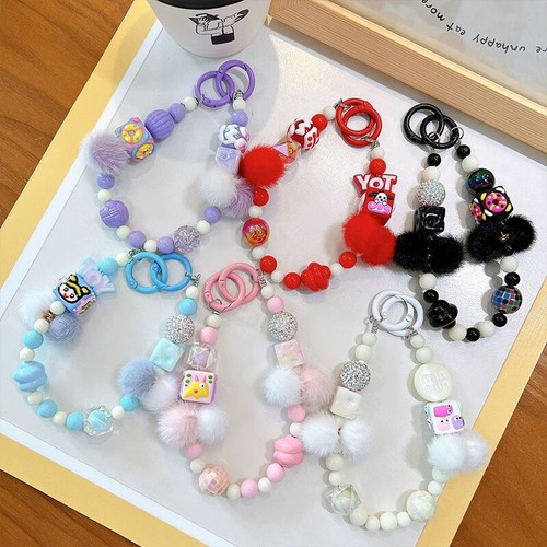 Cartoon Plush Ball Beads Pendant Mobile Phone Chain Lanyard Keychains Hanging - 第 2/18 張圖片