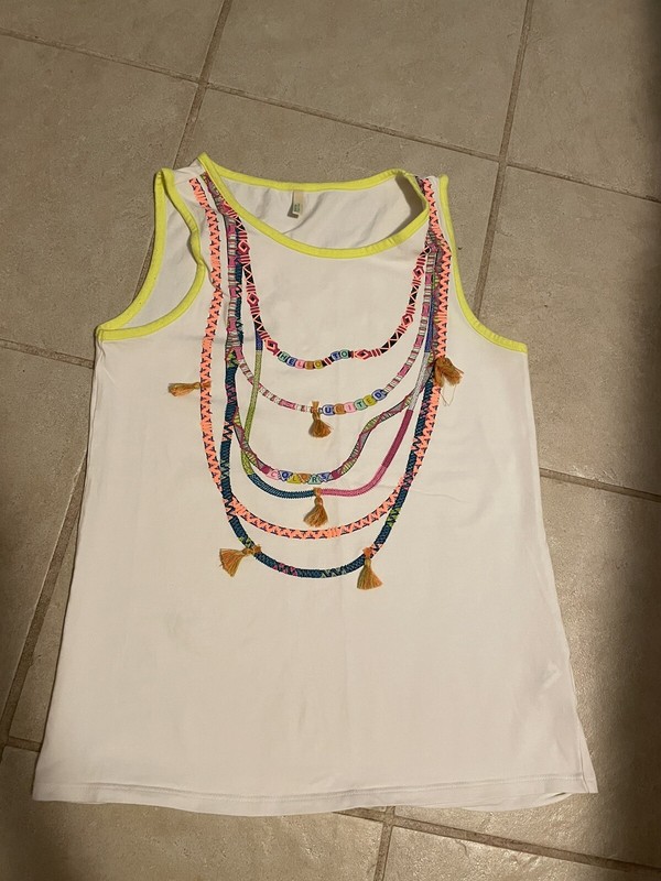Benetton white neon tassle top 3XL 13-14y girl 