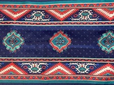 Vintage Rectangular Scarf; Navy Blue, Emerald Green, Red Design; Made in Italy