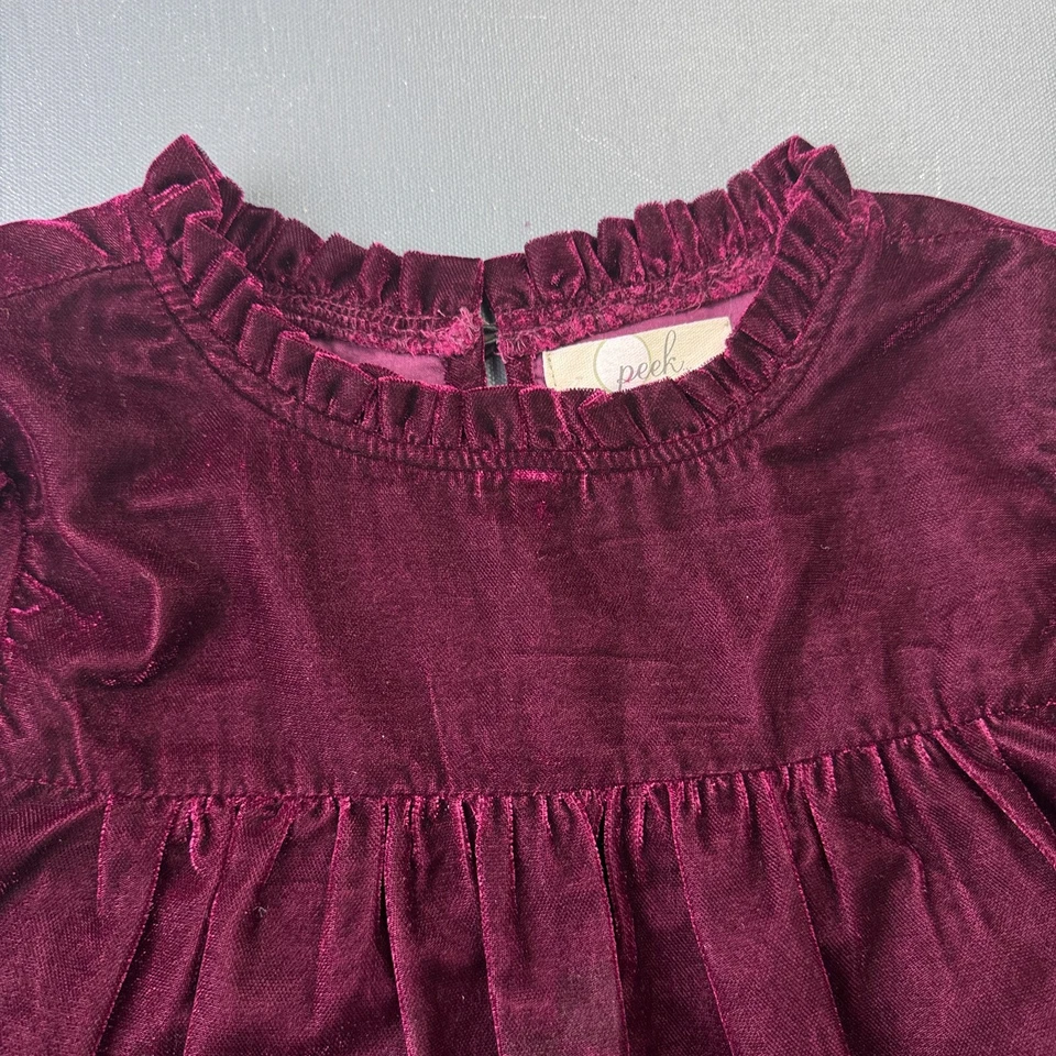 Blusa Peek Girls XL 10 Terciopelo Manga Larga Peplum Top Borgoña Fiesta de Vacaciones Foto 2 de 4