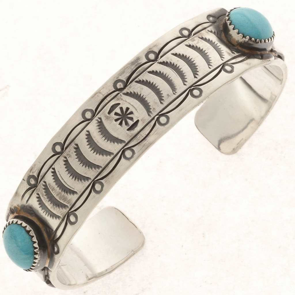 Navajo Sterling Silver Turquoise Cuff Bracelet s8-8.5