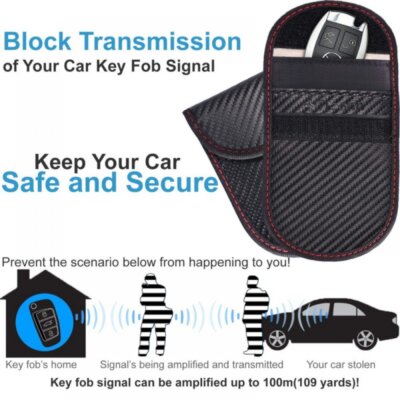 Set Di 2 Custodie RFID Per Chiavi Auto E Cellulare – Fibra Di Carbonio, Schermatura Segnali E Privacy, Anti-Hack