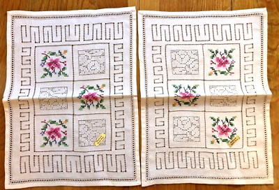 VTG NOS CROSS-STITCH HANDWORK BRODE MAIN TWO DOILIES FLORAL DESIGNS