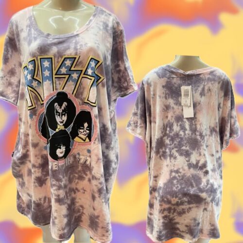 Vinyl Icons Torrid Plus 5 Tie-Dye Kiss Band Graphic Crew Neck Short Sleeve Tee