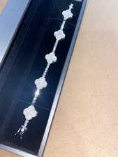 Iced Clover Flower Custom Bracelet Adjustable Solid 925 Sterling Silver