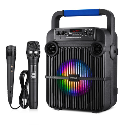 JAMELO Karaoke Machine Portable Bluetooth Speaker with 2 Mics RGB Light Home 