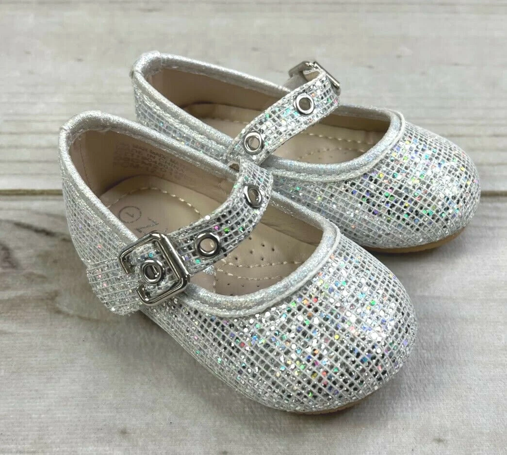 New Zula Baby Girls Silver Sequin Rivet Mary Jane Baby Infant