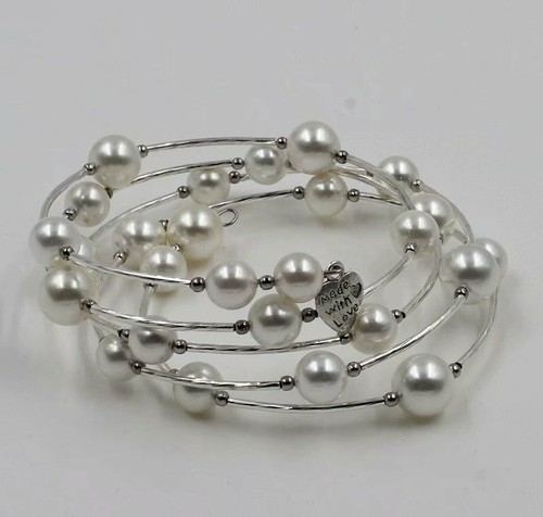 tibet silver beauty 8mm white shell pearl bead bracelet vintage style bangle