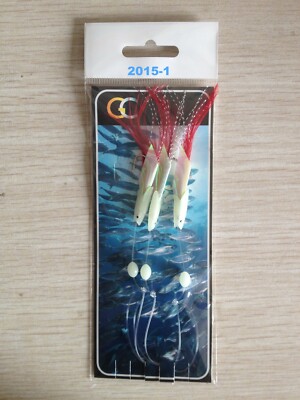 3 Haken 2015-1 Mackeral Feathers Hokkai Hockeye Meeresköder Mini Garnelen Lametta Meer