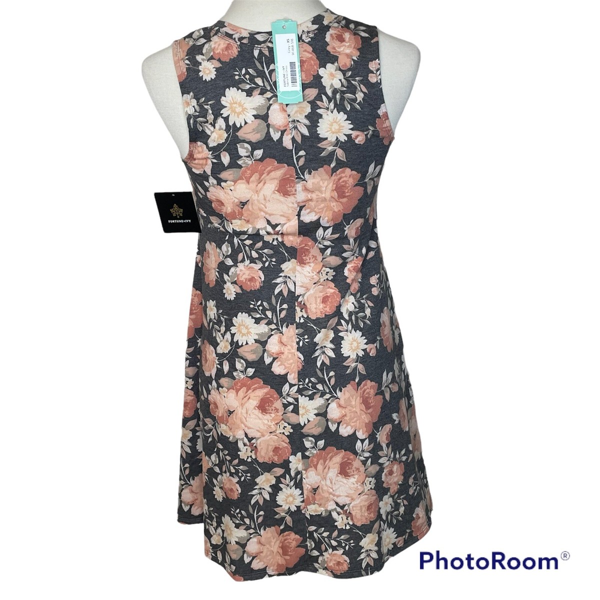 Fortune+Ivy NWT Sabrina Knit Dress Floral Pattern Sleeveless Gray Sz.XS  Fairy