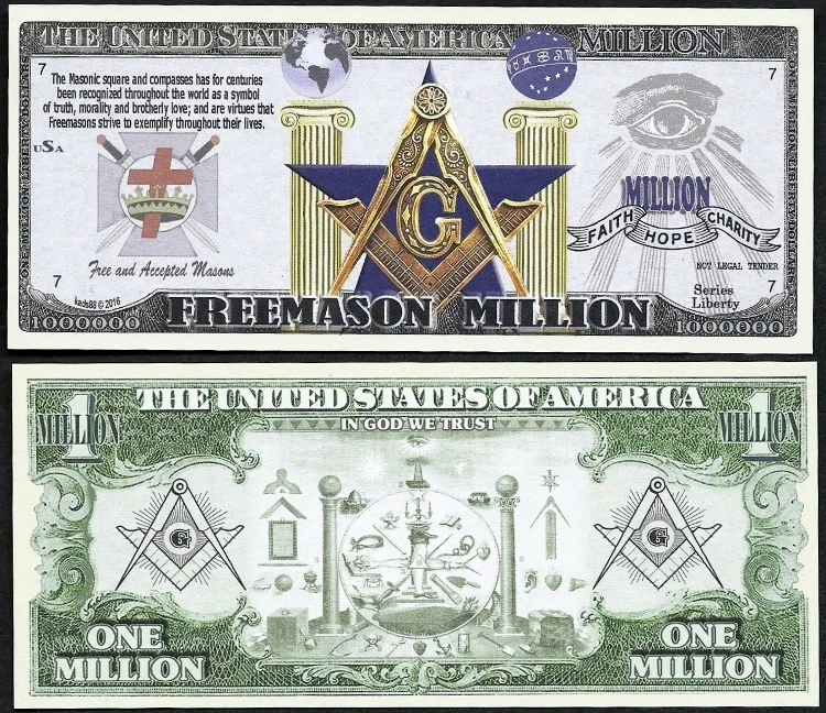 new FreeMason Symbols Million Dollar Bill Funny Money Note # 2 with FREE SLEEVE