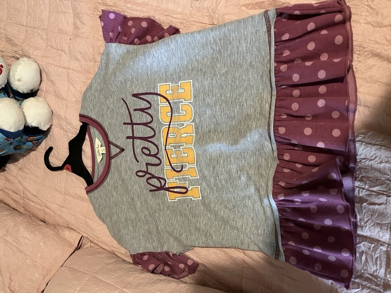 Girls Grey And Purple Polka Dot “pretty Fierce” Ruffled Top Matilds Jane Size 8