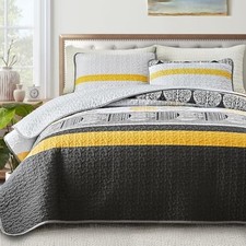 Stripes Quilt Set King Size 102x88 Inch Black Gray King 102 88 in Black-yellow