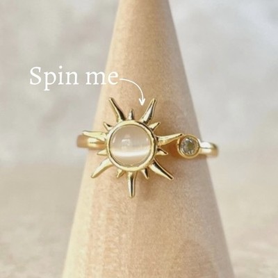 Drehender Ring Sonne Angst Handschmeichler Spinner verstellbar Gold Stressabbau Geschenk UK