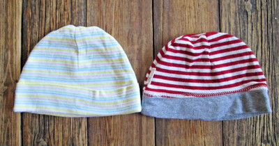 Lot 2 Baby Hat Beanie 0-6 Months Gerber & Burt's Bees Organic Cotton Striped