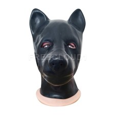 Black Latex Hood Dog Face Rubber Mask Back Zipper Cosplay Fetish Moulded BDSM