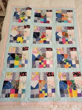 Handmade Quilt Baby Blanket Lap Throw Patchwork Colorful Squares Retro