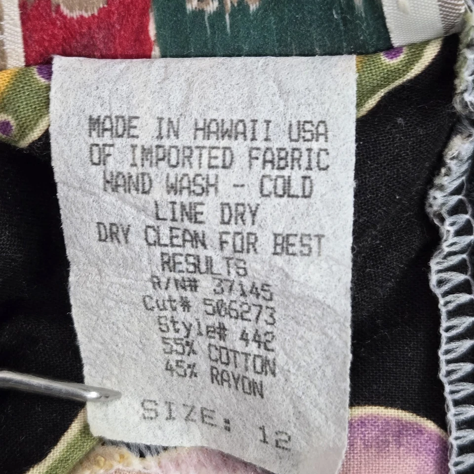 VINTAGE Hilo Hattie Women Dress 12 Black Floral Maxi Sheath Sleeveless - Image 4 of 4