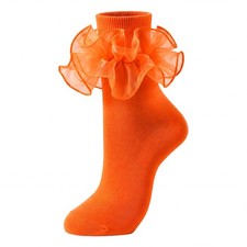 Socks for Women Big Ruffle Socks with Turn Cuff and Double Lace 9-11 Orange