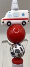 Beaded Pen. Ambulance On Red Bead And Printed Bead With Medical Symbols On It,wh