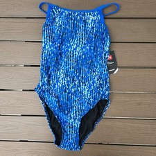 TYR Durafast Elite Women's Atolla Blue Diamondfit 1 Piece Swim Sz 38 New