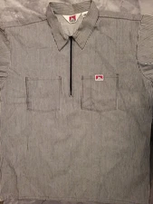 Ben Davis 1/4 Zip Shirt Men 2XL XXL Short Sleeve Hickory Stripe USA Railroad