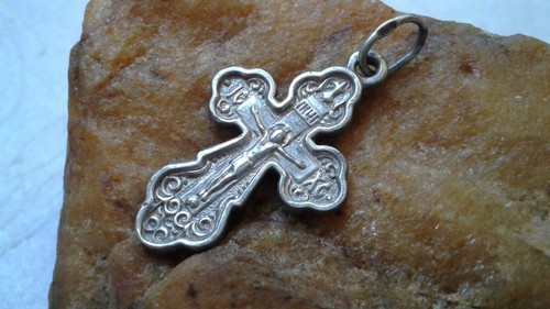VINTAGE/ANTIQUE SOLID STERLING SILVER ORTHODOX CROSS CRUCIFIX "SAVE and PROTECT"